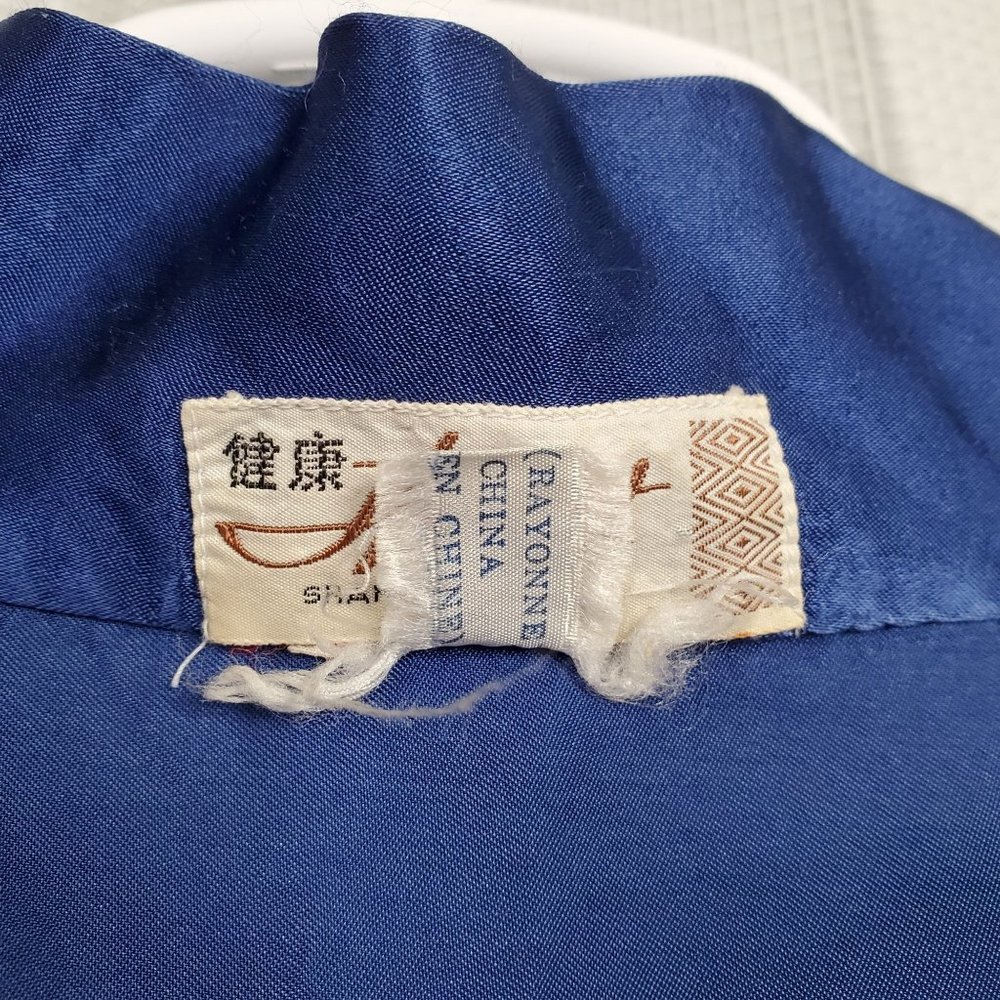 Health Shanghai Size M Kimono Robe Silky Rayon Embroidered Dragon Tie Belt Blue - Picture 10 of 14